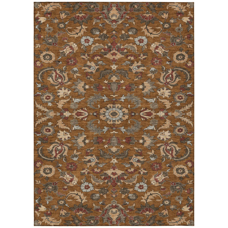 9' X 12' Orange And Burgundy Floral Medallion Washable Indoor Outdoor Area Rug Homeroots Outdoor