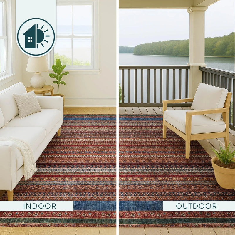 9' X 12' Orange And Burgundy Striped Washable Indoor Outdoor Area Rug Homeroots Outdoor
