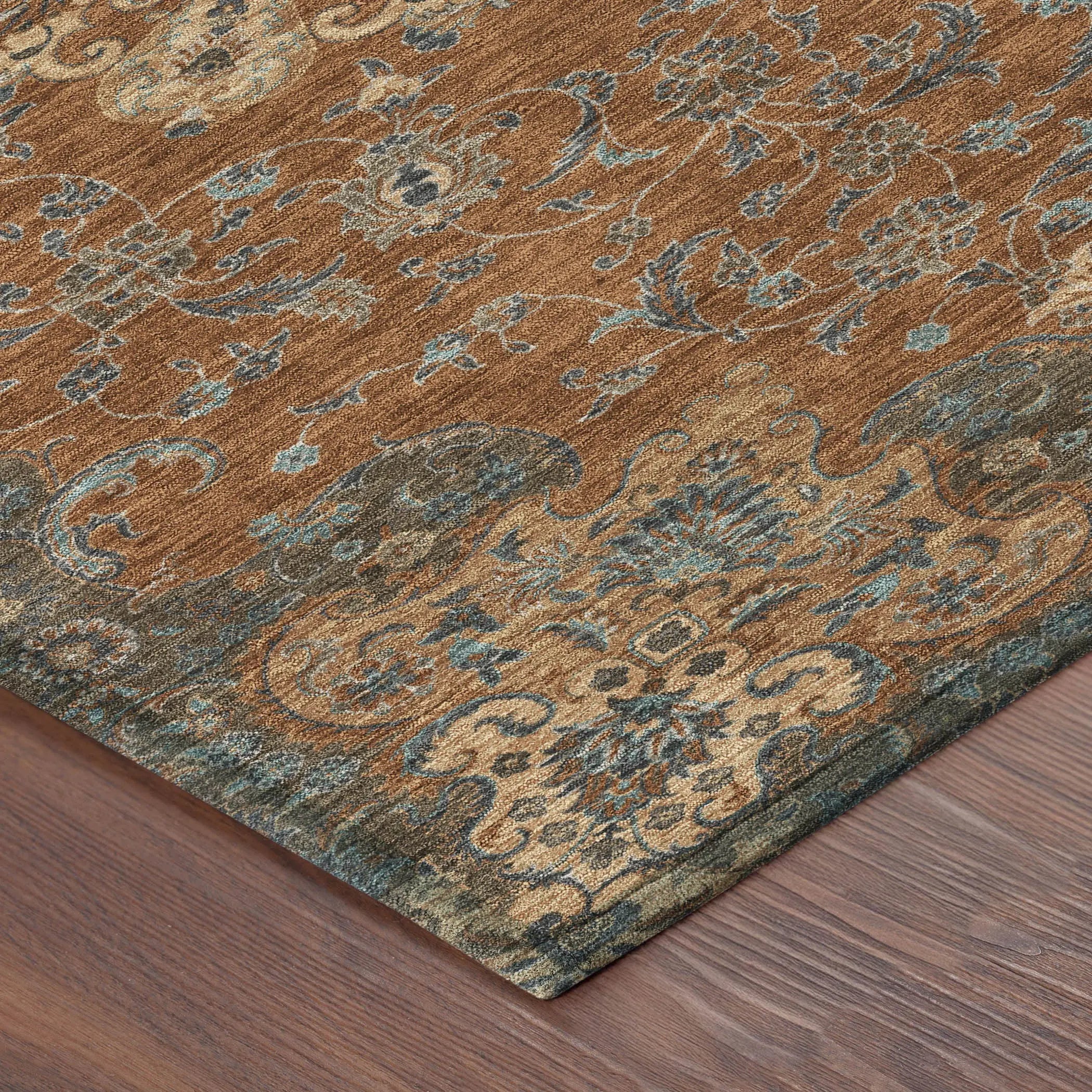 9' X 12' Orange And Charcoal Floral Medallion Washable Indoor Outdoor Area Rug Homeroots Outdoor