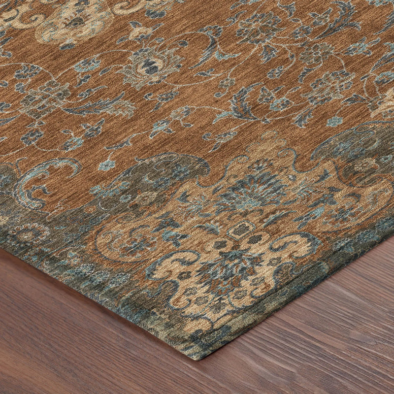 9' X 12' Orange And Charcoal Floral Medallion Washable Indoor Outdoor Area Rug Homeroots Outdoor
