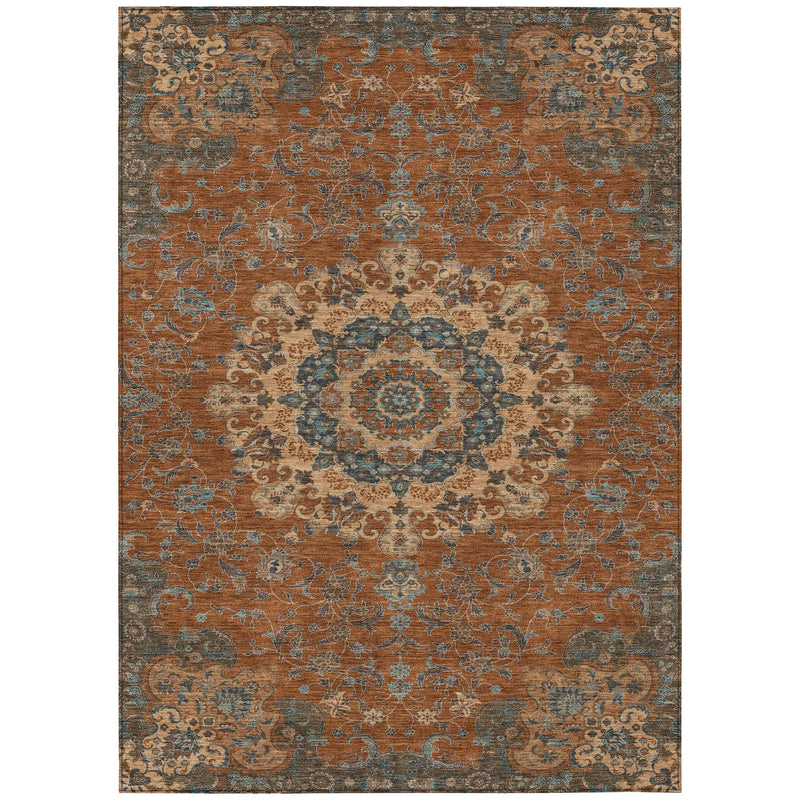 9' X 12' Orange And Charcoal Floral Medallion Washable Indoor Outdoor Area Rug Homeroots Outdoor
