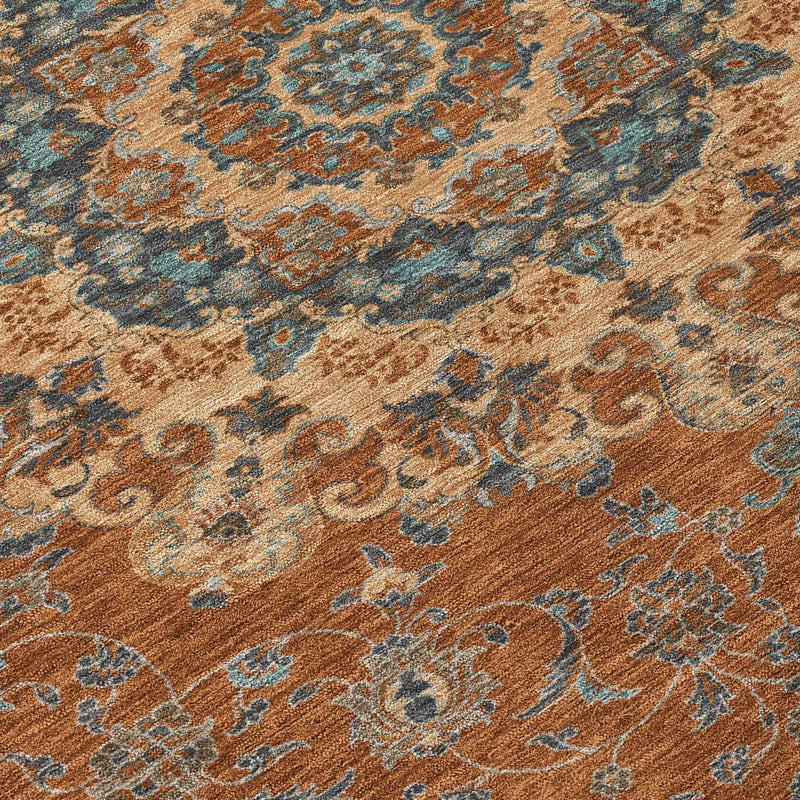 9' X 12' Orange And Charcoal Floral Medallion Washable Indoor Outdoor Area Rug Homeroots Outdoor