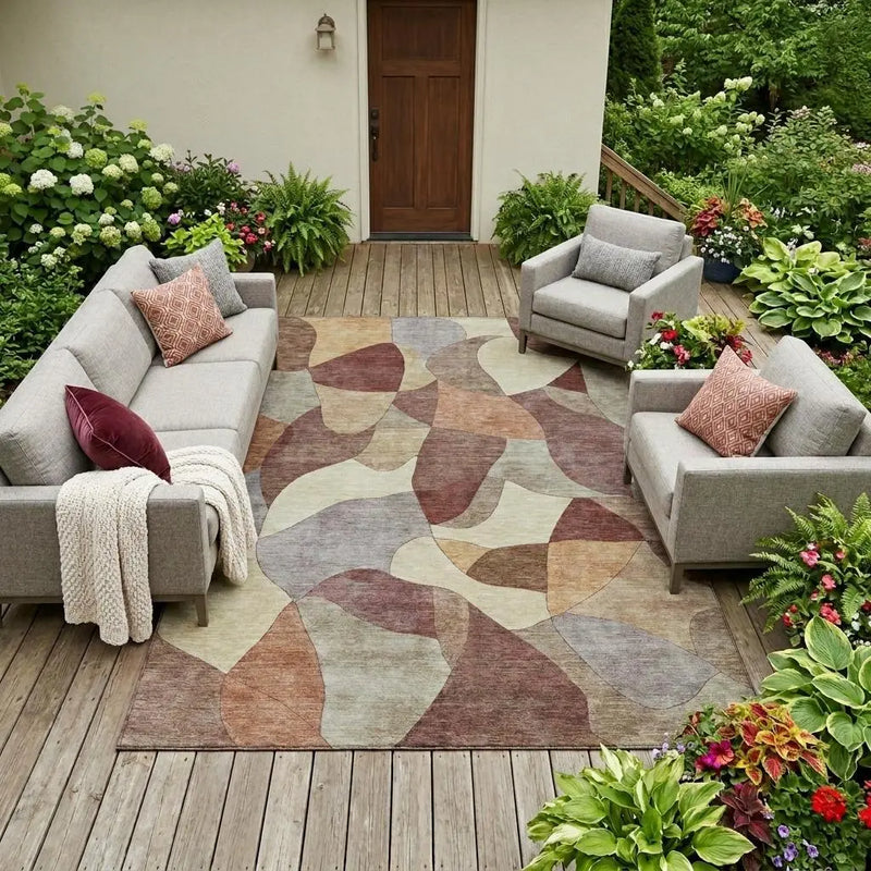 9' X 12' Orange And Chocolate Abstract Washable Indoor Outdoor Area Rug Homeroots Outdoor