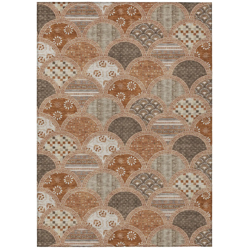 9' X 12' Orange And Chocolate Geometric Washable Indoor Outdoor Area Rug Homeroots Outdoor