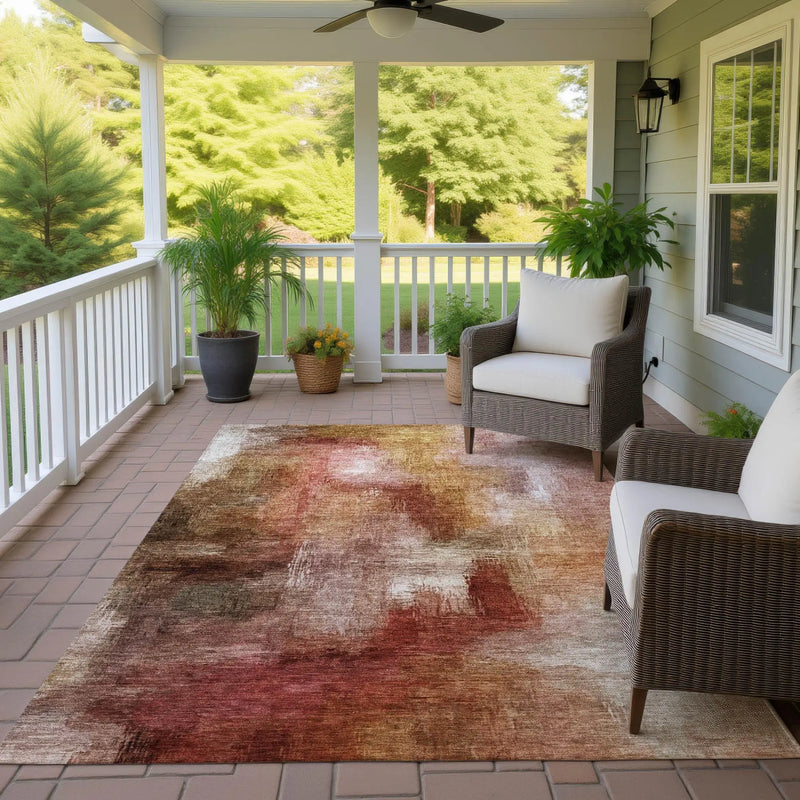 9' X 12' Orange And Copper Abstract Washable Indoor Outdoor Area Rug Homeroots Outdoor