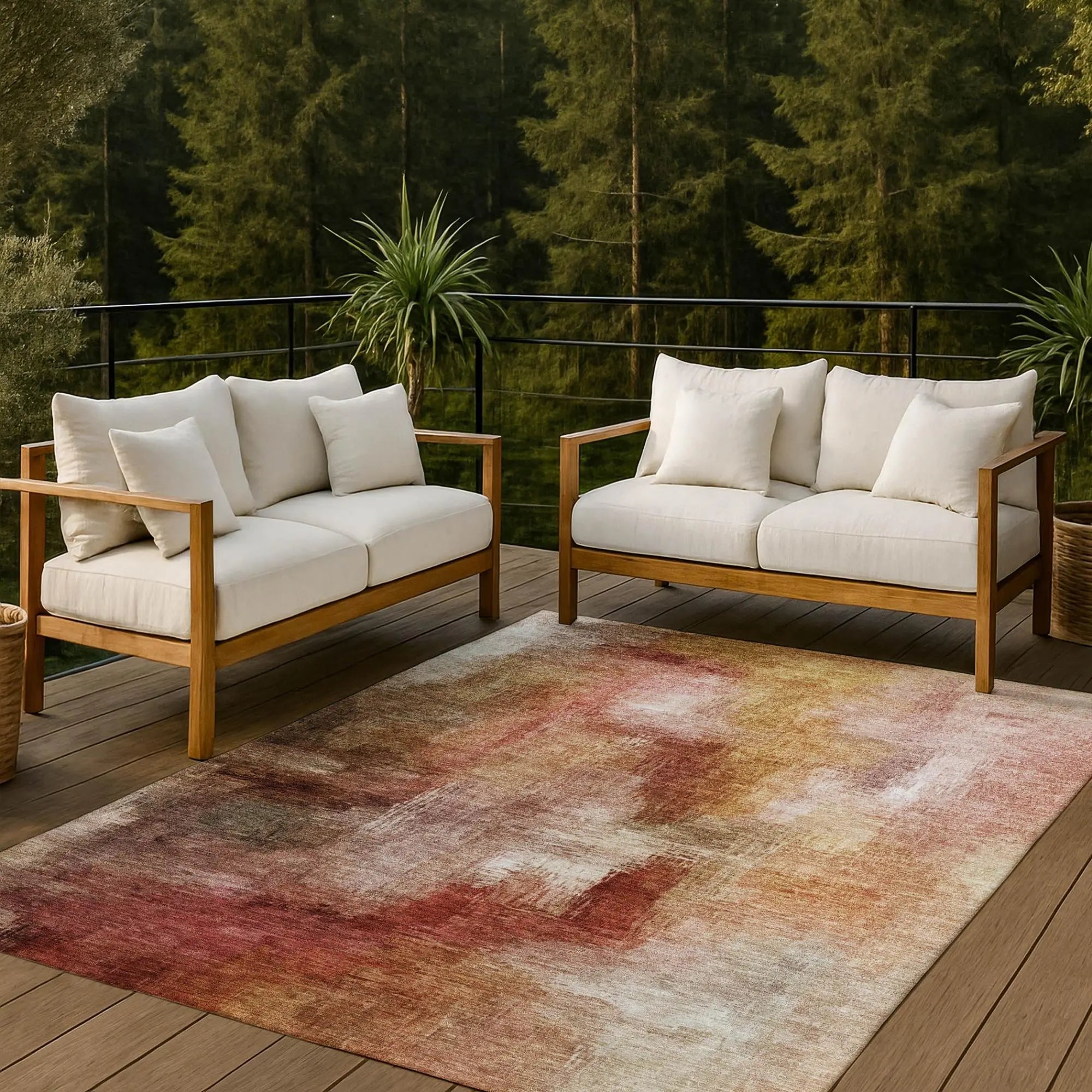 9' X 12' Orange And Copper Abstract Washable Indoor Outdoor Area Rug Homeroots Outdoor