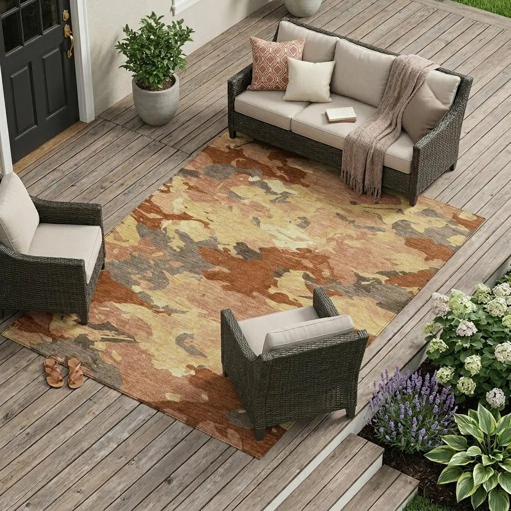 9' X 12' Orange And Copper Abstract Washable Indoor Outdoor Area Rug Homeroots Outdoor