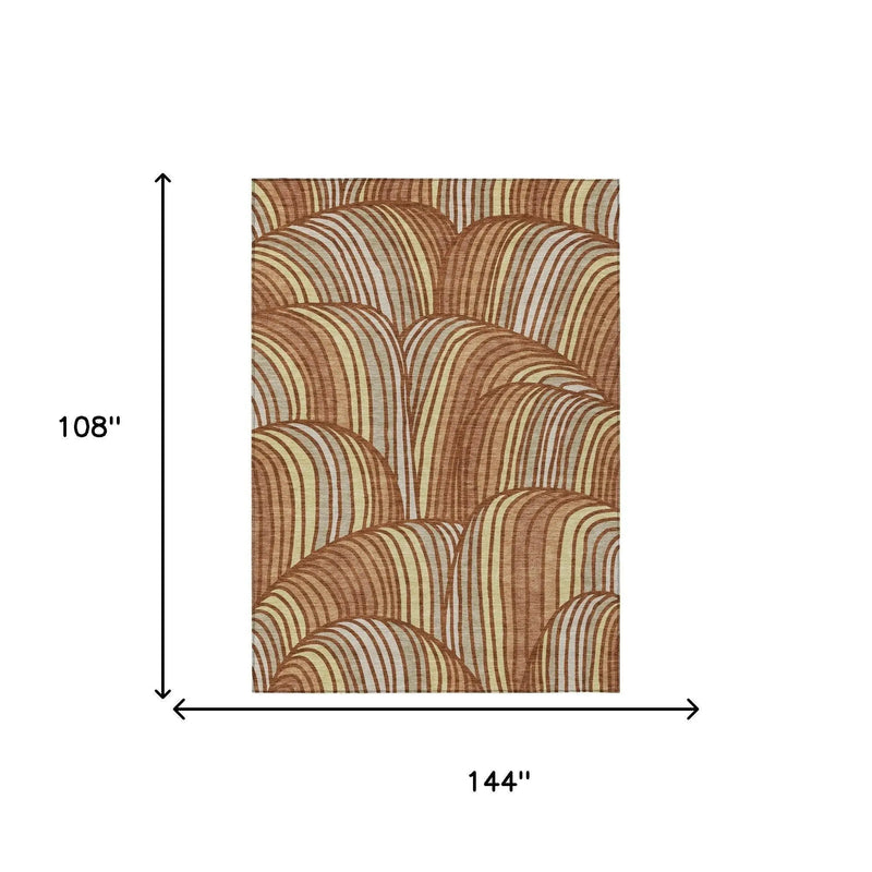 9' X 12' Orange And Copper Abstract Washable Indoor Outdoor Area Rug Homeroots Outdoor