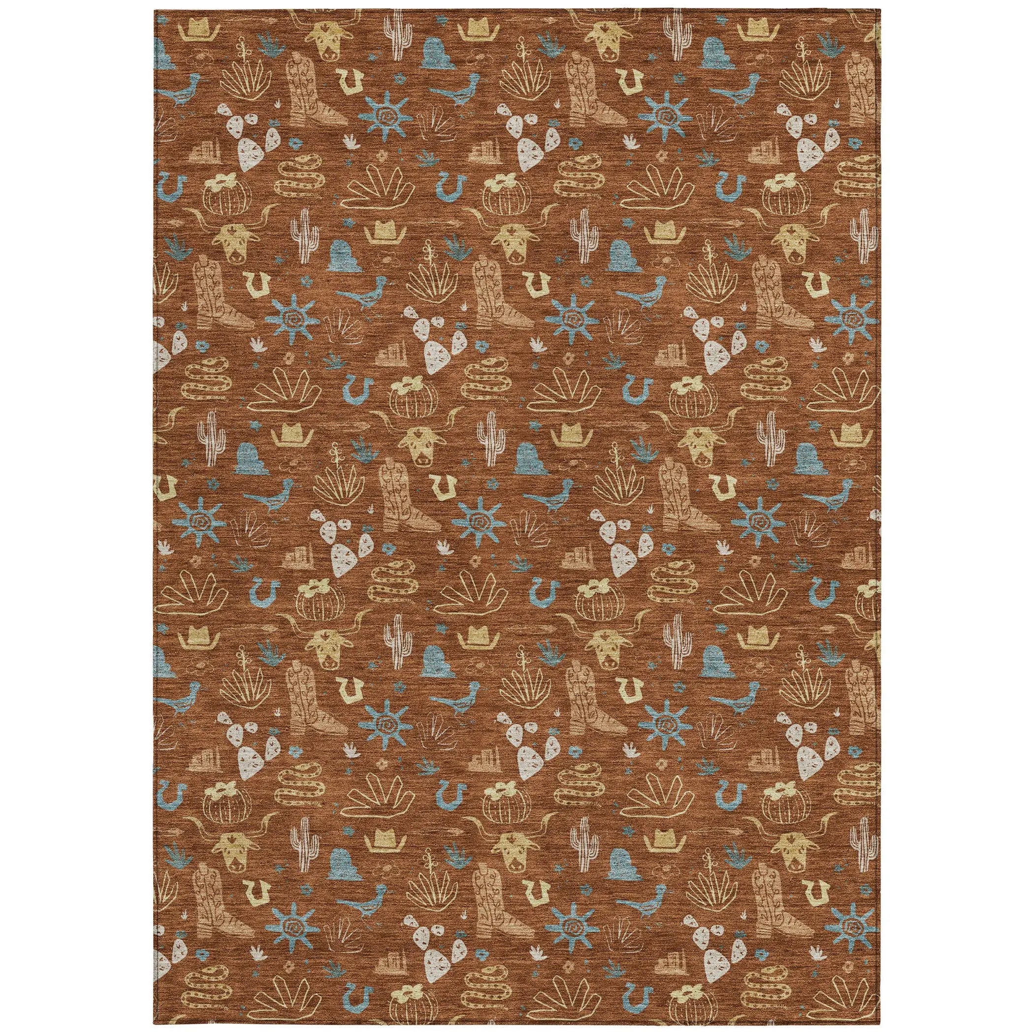 9' X 12' Orange And Copper Cactus Washable Indoor Outdoor Area Rug Homeroots Outdoor