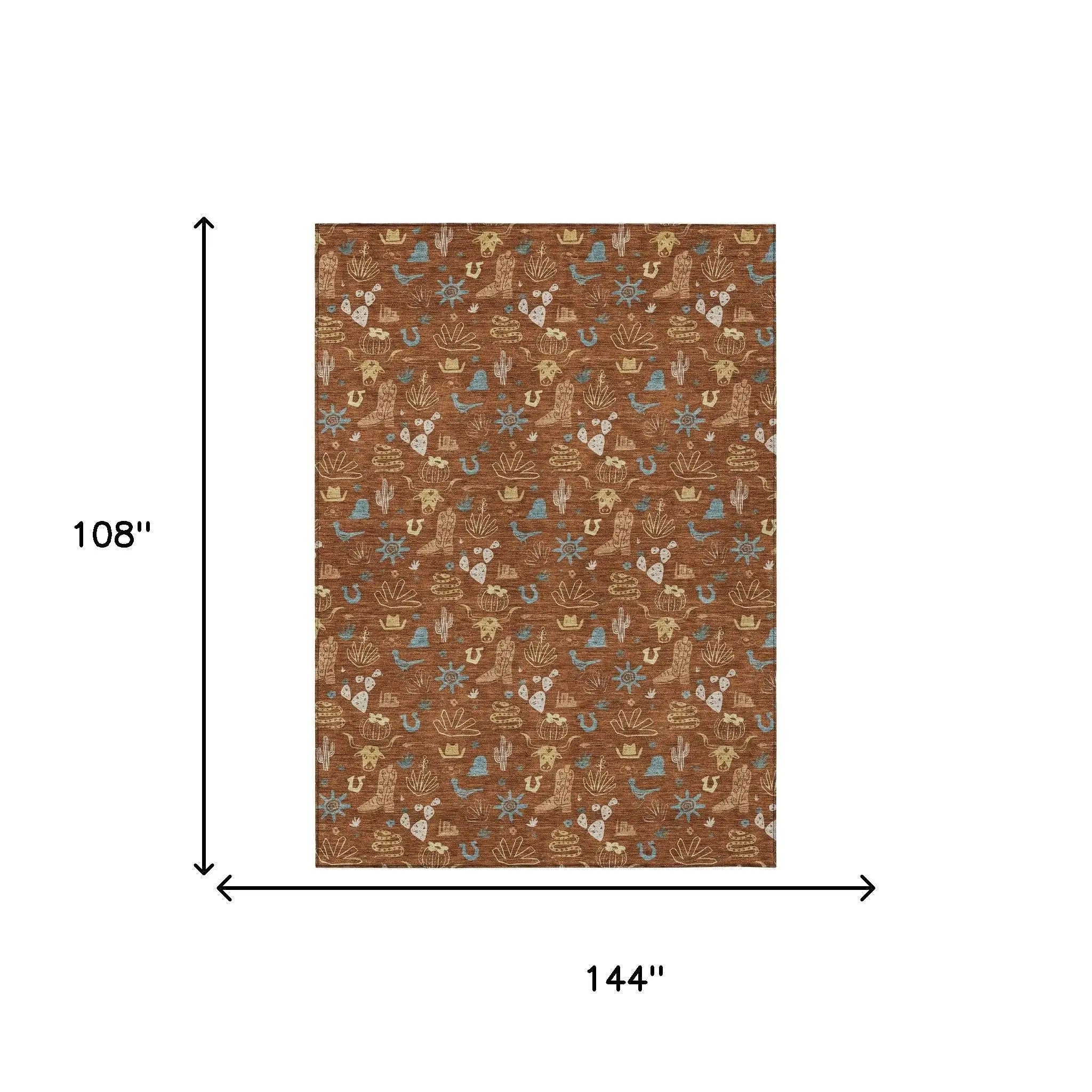 9' X 12' Orange And Copper Cactus Washable Indoor Outdoor Area Rug Homeroots Outdoor