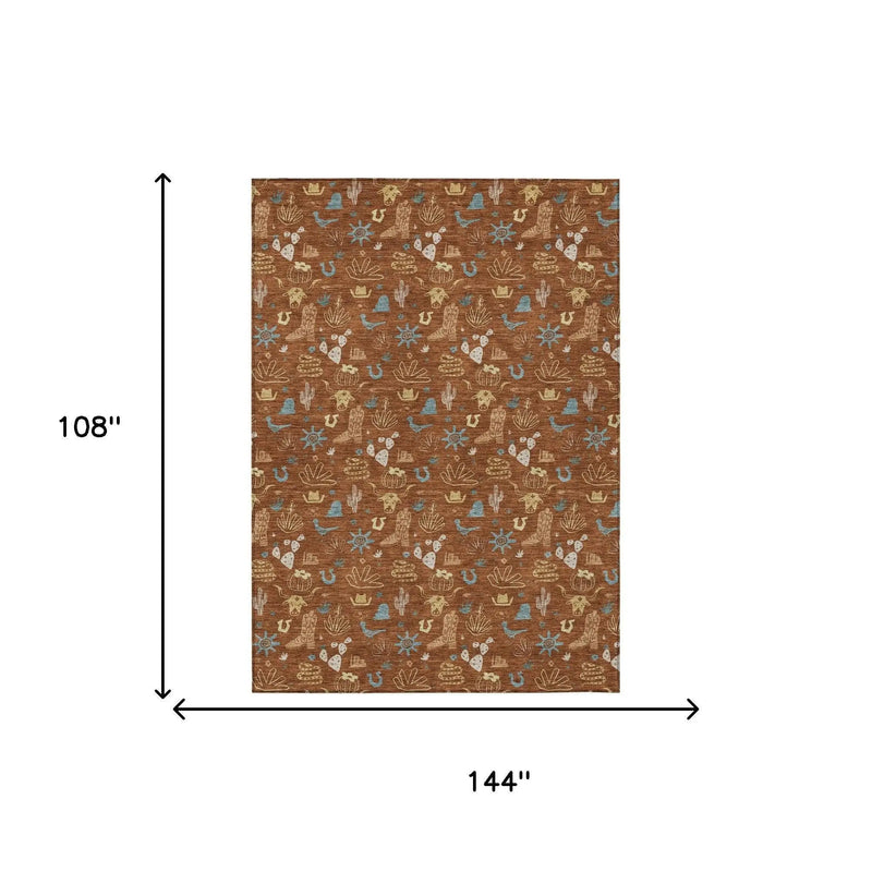 9' X 12' Orange And Copper Cactus Washable Indoor Outdoor Area Rug Homeroots Outdoor