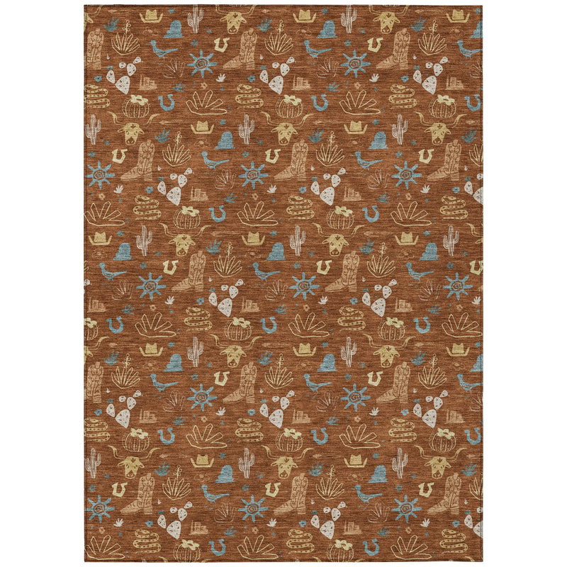 9' X 12' Orange And Copper Cactus Washable Indoor Outdoor Area Rug Homeroots Outdoor