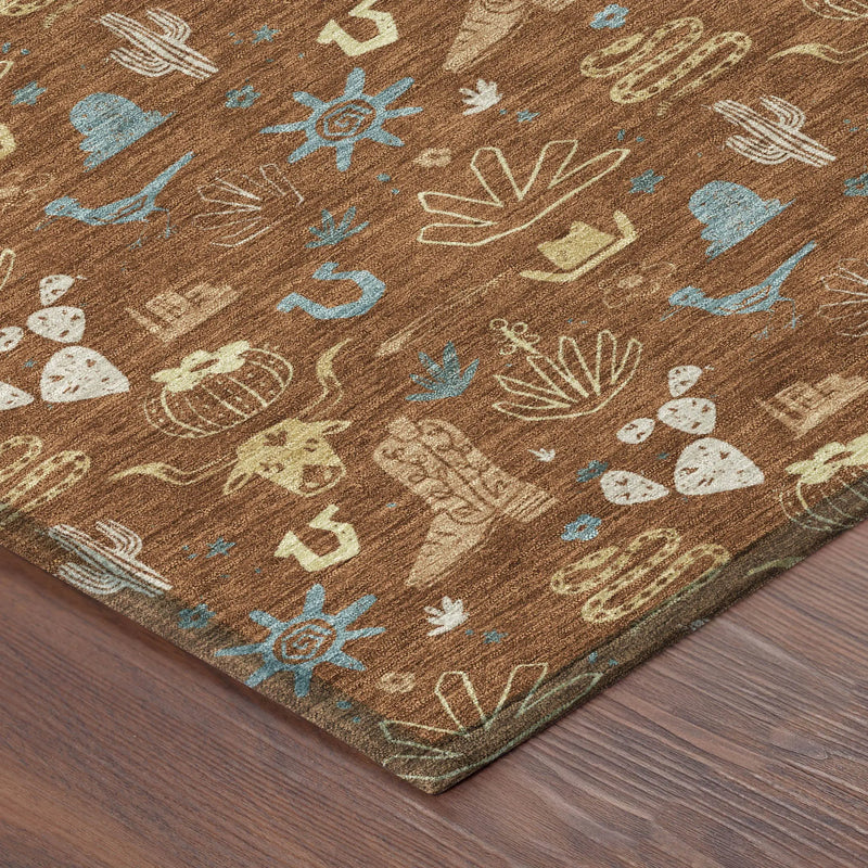 9' X 12' Orange And Copper Cactus Washable Indoor Outdoor Area Rug Homeroots Outdoor