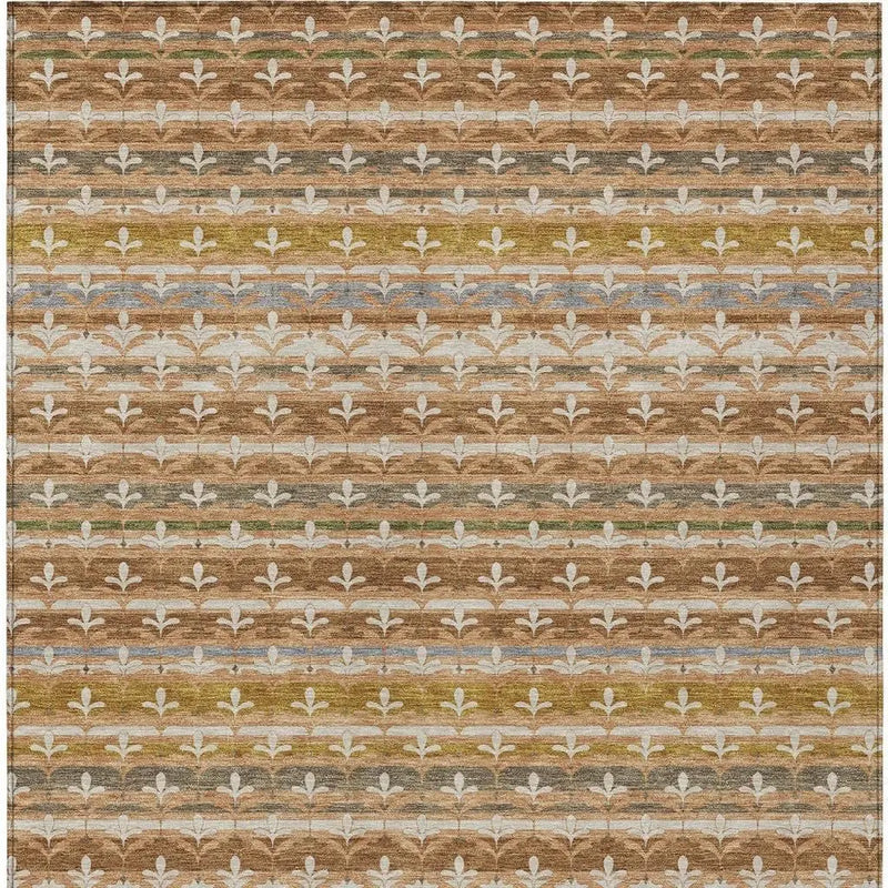9' X 12' Orange And Copper Damask Washable Indoor Outdoor Area Rug Homeroots Outdoor