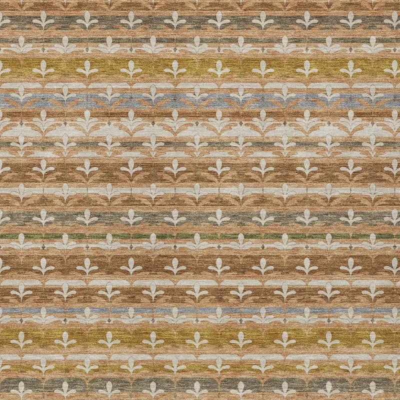9' X 12' Orange And Copper Damask Washable Indoor Outdoor Area Rug Homeroots Outdoor