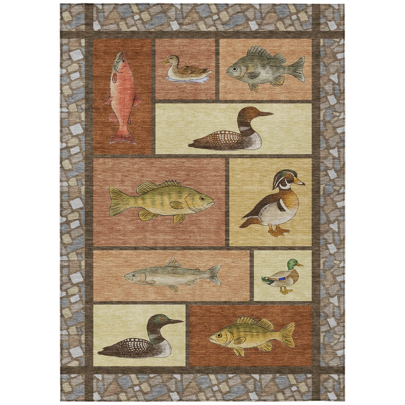 9' X 12' Orange And Copper Floral Medallion Washable Indoor Outdoor Area Rug Homeroots Outdoor