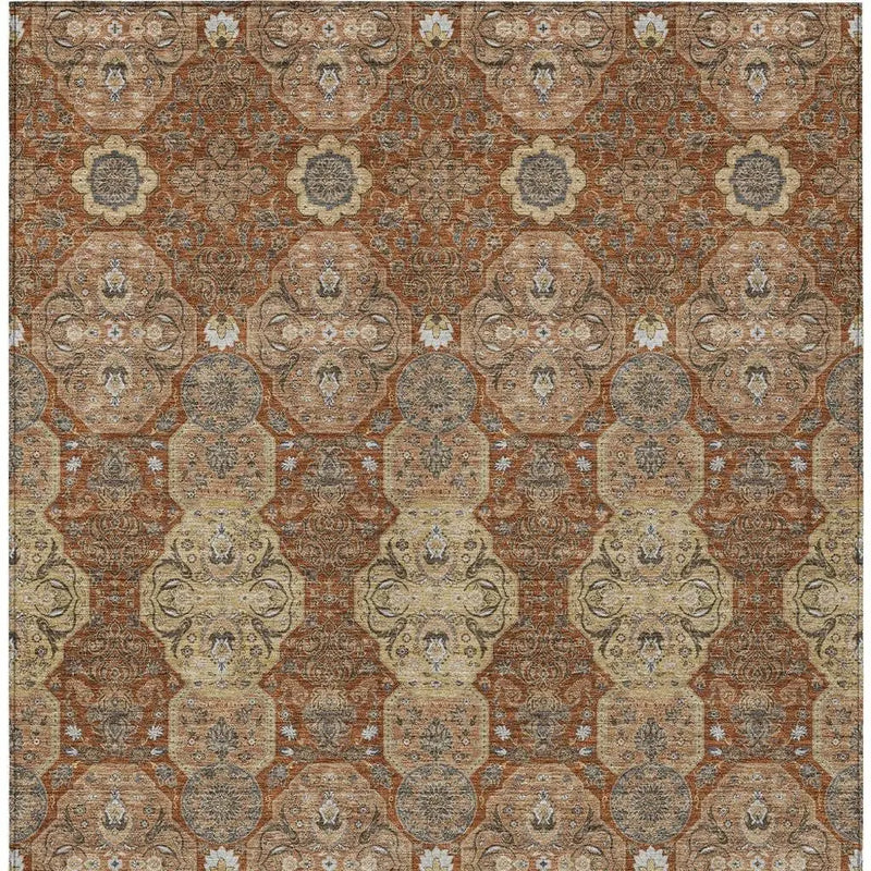 9' X 12' Orange And Copper Floral Washable Indoor Outdoor Area Rug Homeroots Outdoor