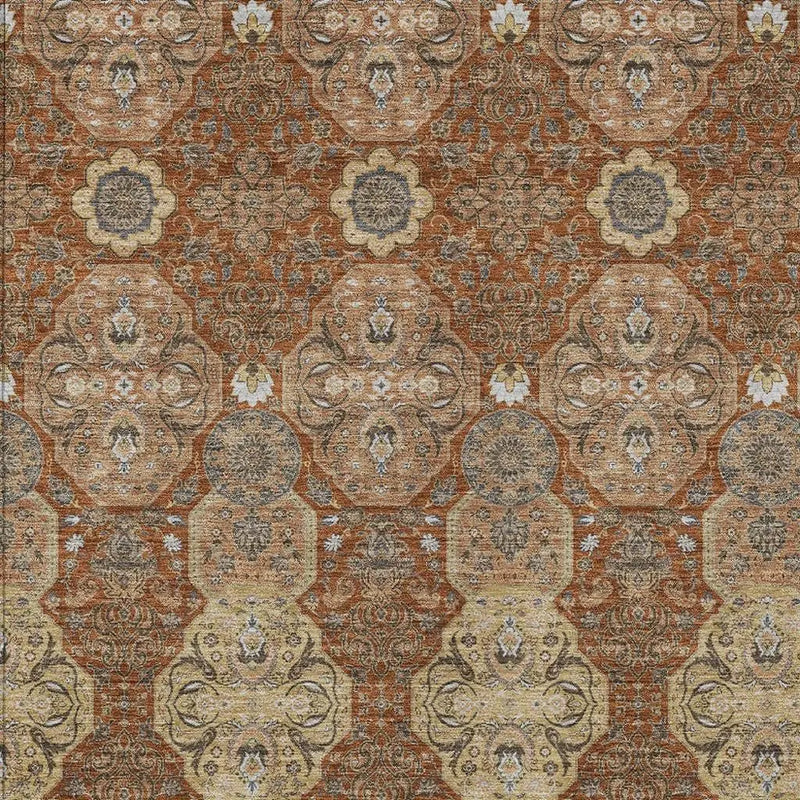 9' X 12' Orange And Copper Floral Washable Indoor Outdoor Area Rug Homeroots Outdoor