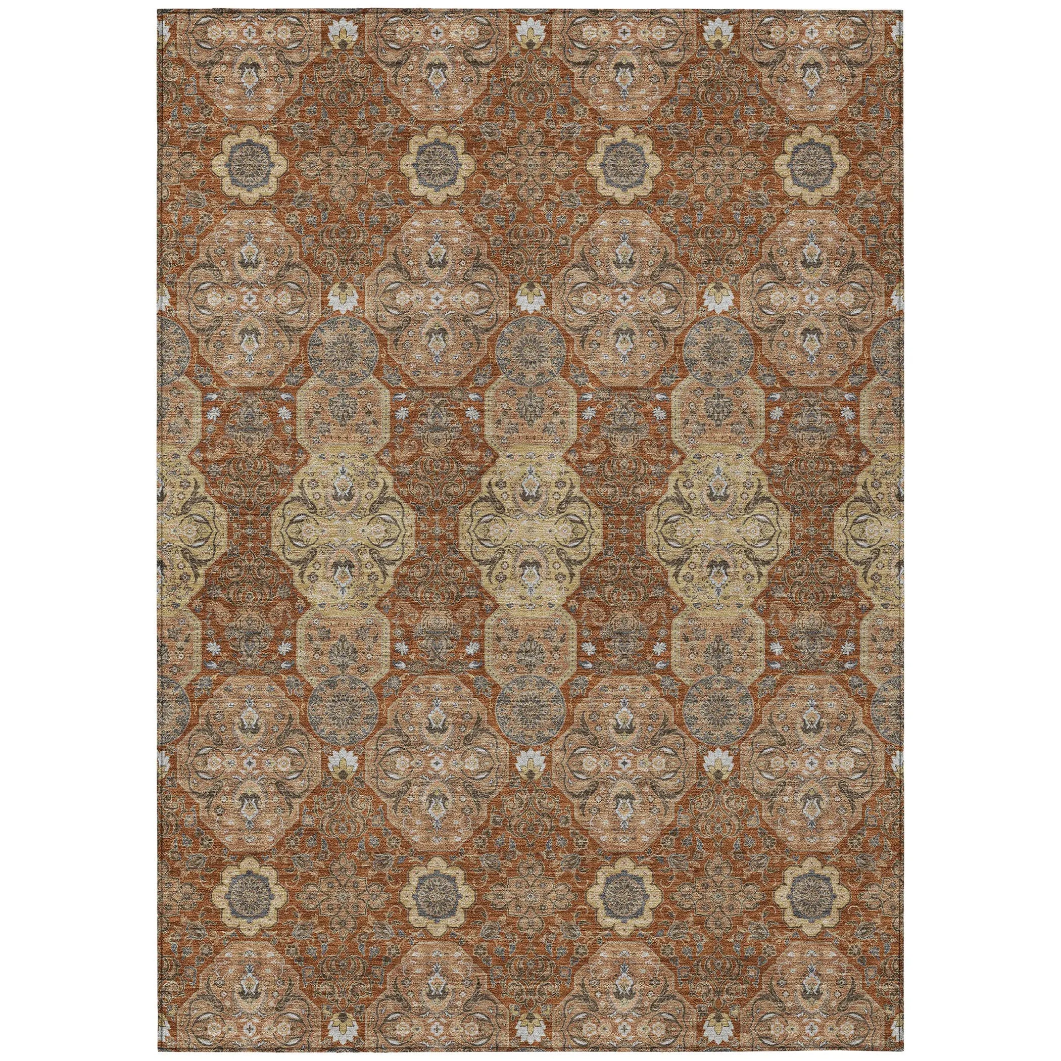 9' X 12' Orange And Copper Floral Washable Indoor Outdoor Area Rug Homeroots Outdoor