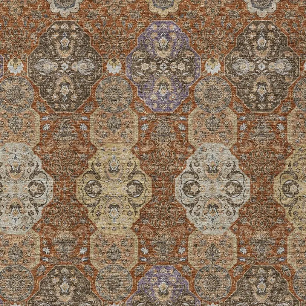 9' X 12' Orange And Copper Floral Washable Indoor Outdoor Area Rug Homeroots Outdoor