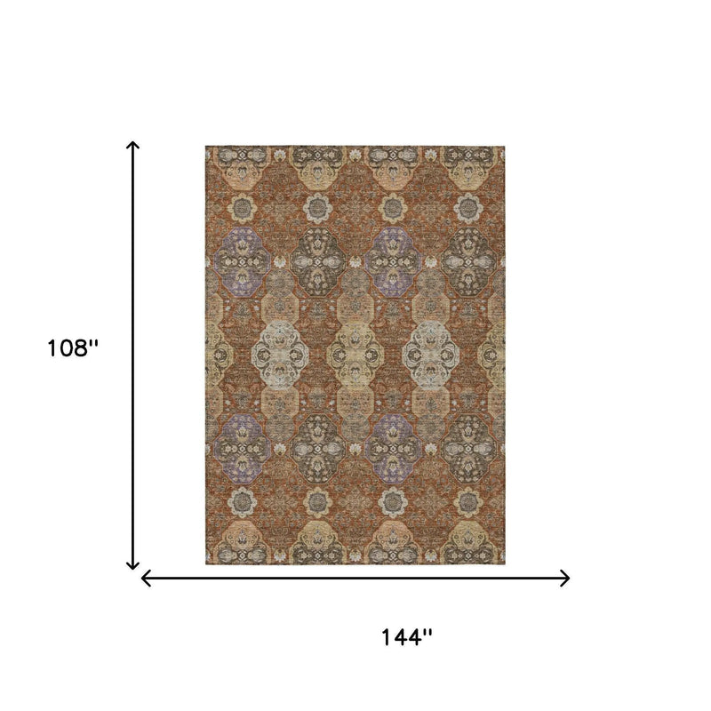 9' X 12' Orange And Copper Floral Washable Indoor Outdoor Area Rug Homeroots Outdoor