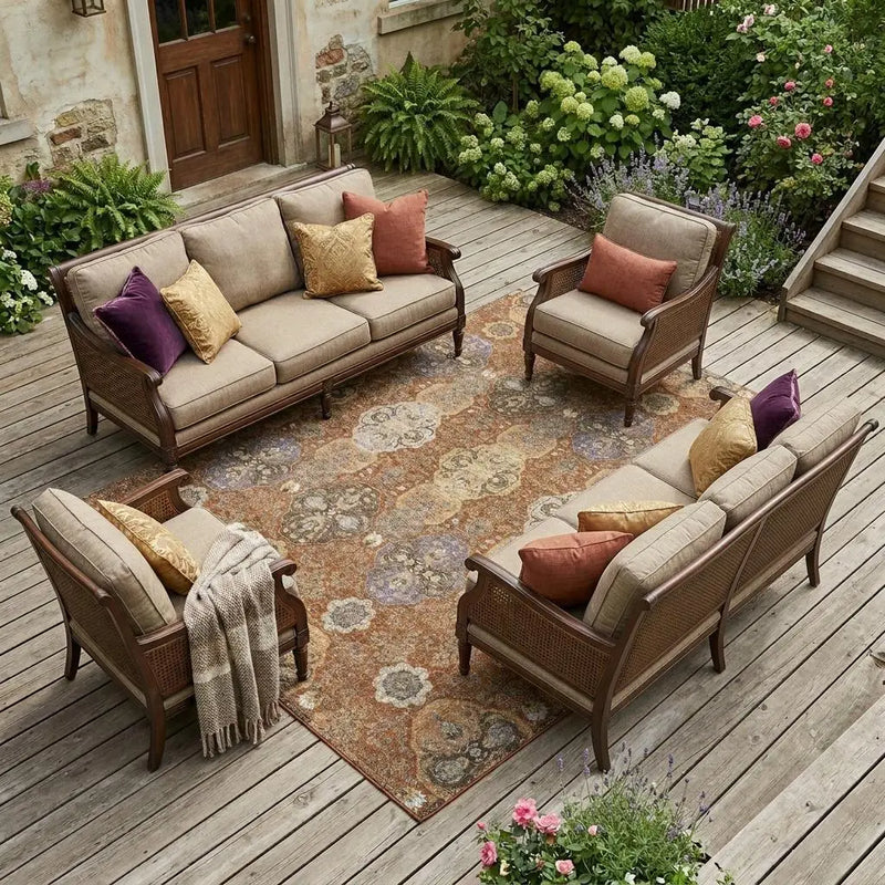 9' X 12' Orange And Copper Floral Washable Indoor Outdoor Area Rug Homeroots Outdoor
