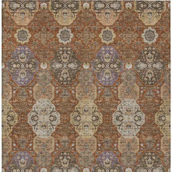 9' X 12' Orange And Copper Floral Washable Indoor Outdoor Area Rug Homeroots Outdoor