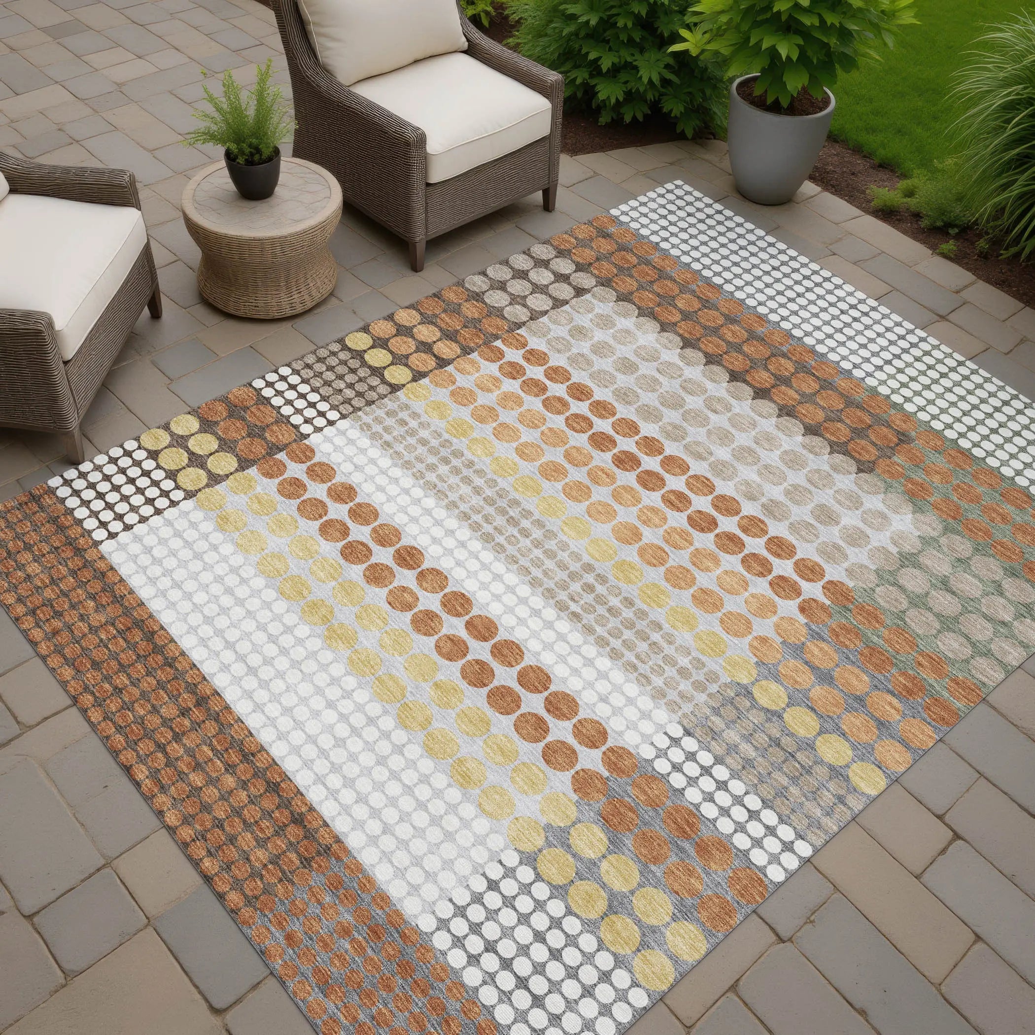 9' X 12' Orange And Copper Geometric Washable Indoor Outdoor Area Rug Homeroots Outdoor