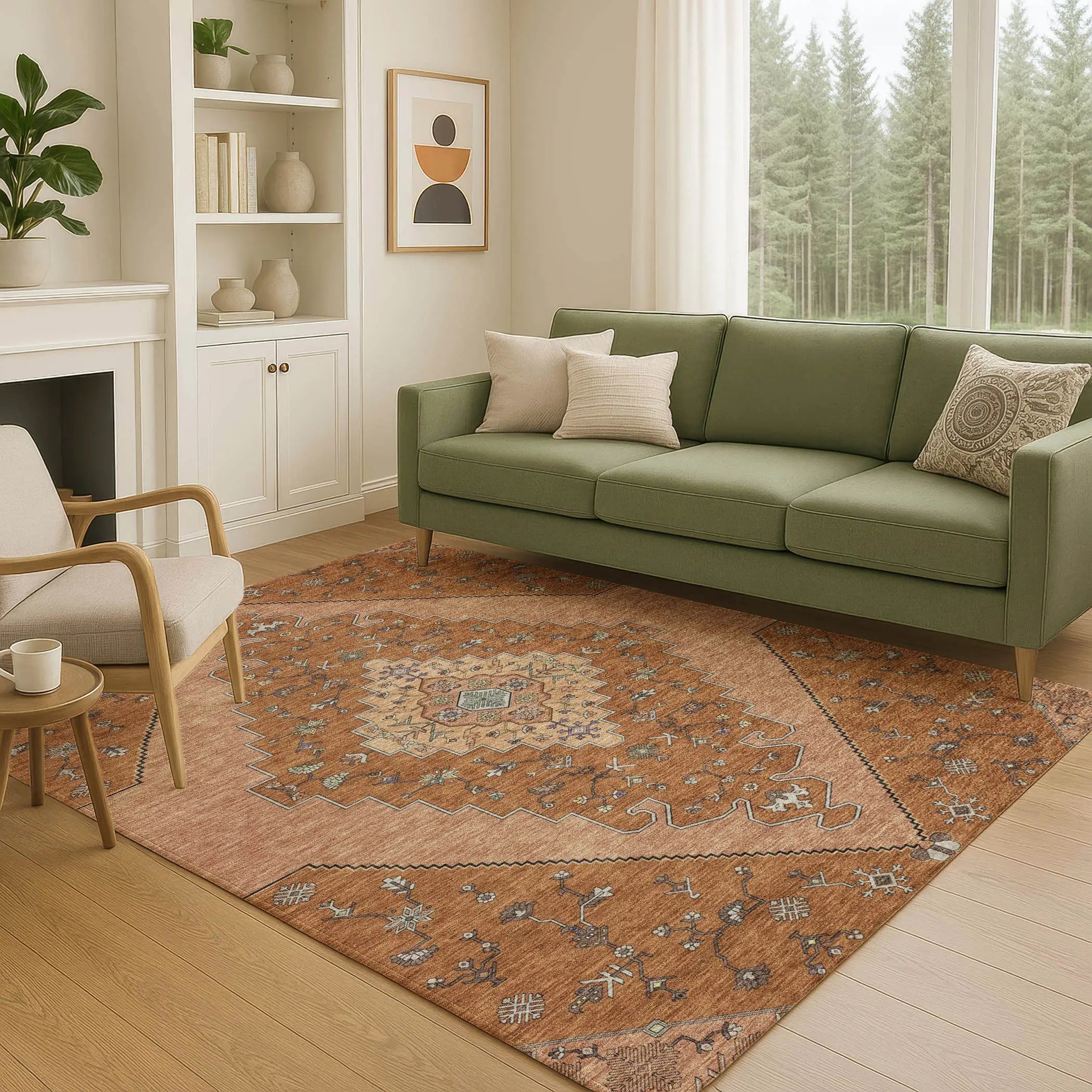 9' X 12' Orange And Copper Geometric Washable Indoor Outdoor Area Rug Homeroots Outdoor