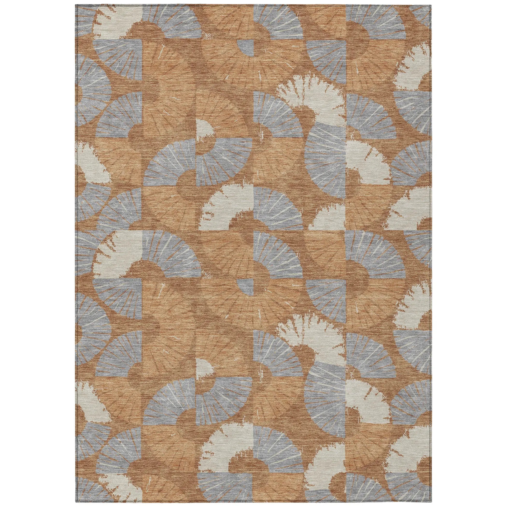 9' X 12' Orange And Copper Geometric Washable Indoor Outdoor Area Rug Homeroots Outdoor