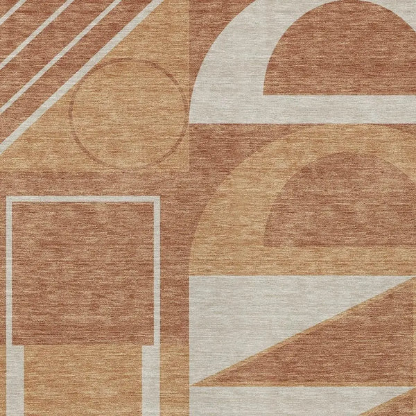 9' X 12' Orange And Copper Geometric Washable Indoor Outdoor Area Rug Homeroots Outdoor