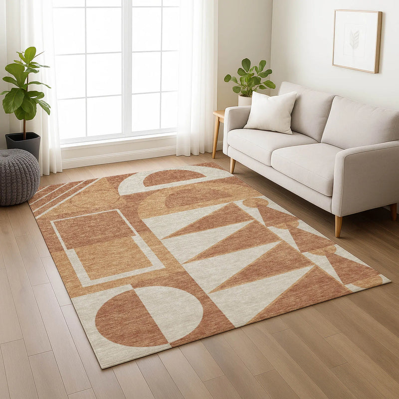 9' X 12' Orange And Copper Geometric Washable Indoor Outdoor Area Rug Homeroots Outdoor