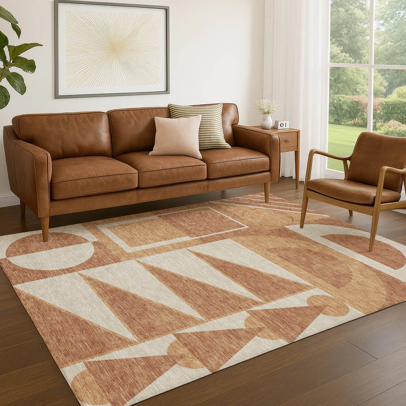 9' X 12' Orange And Copper Geometric Washable Indoor Outdoor Area Rug Homeroots Outdoor