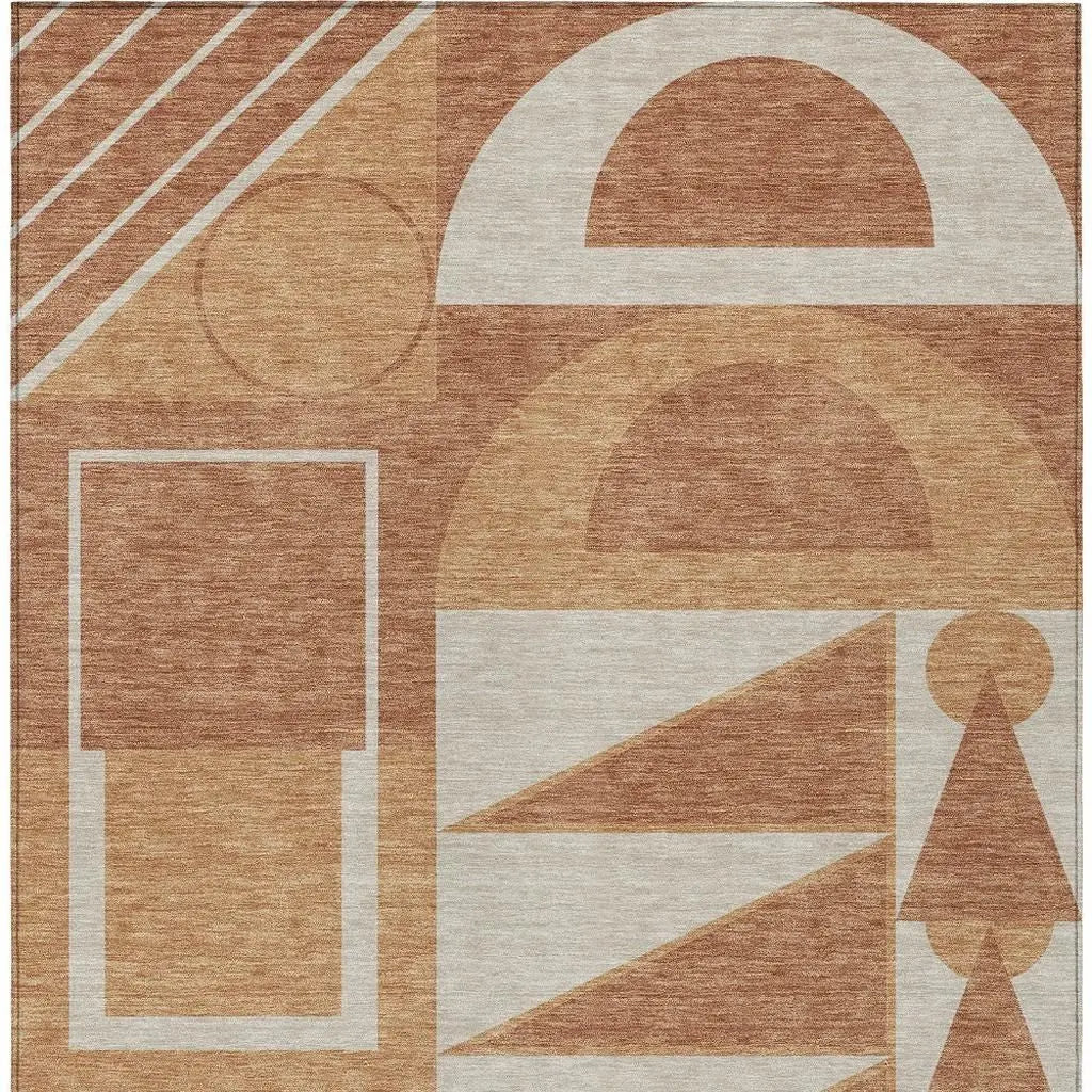 9' X 12' Orange And Copper Geometric Washable Indoor Outdoor Area Rug Homeroots Outdoor