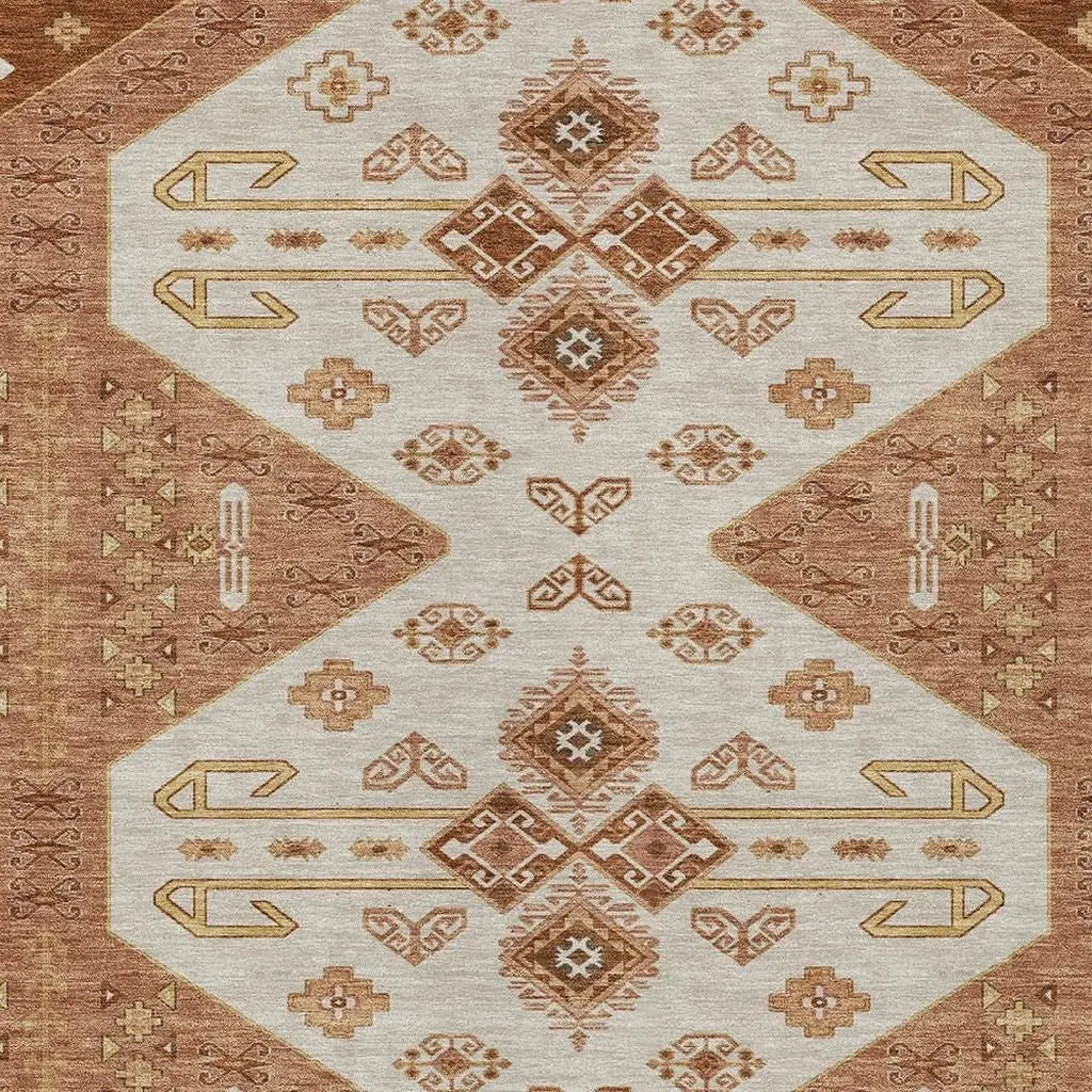 9' X 12' Orange And Copper Geometric Washable Indoor Outdoor Area Rug Homeroots Outdoor