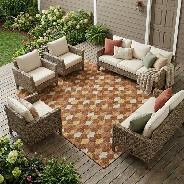 9' X 12' Orange And Copper Geometric Washable Indoor Outdoor Area Rug Homeroots Outdoor