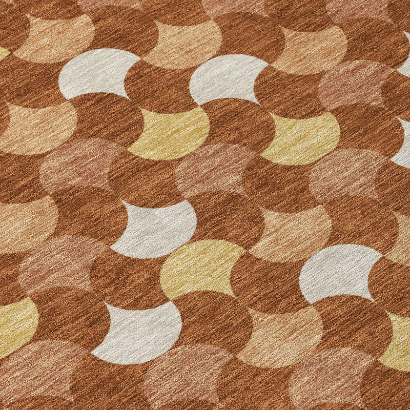9' X 12' Orange And Copper Geometric Washable Indoor Outdoor Area Rug Homeroots Outdoor