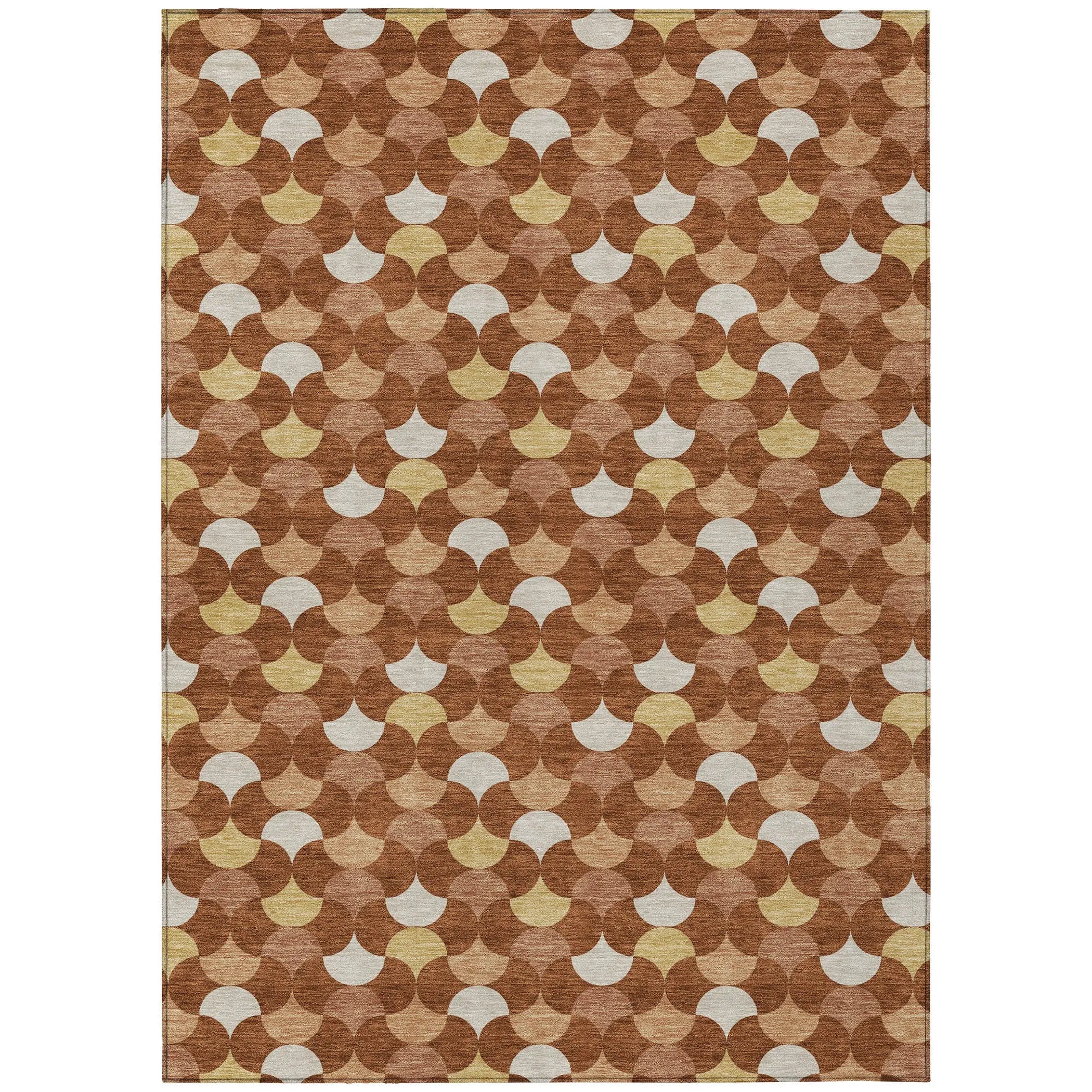 9' X 12' Orange And Copper Geometric Washable Indoor Outdoor Area Rug Homeroots Outdoor