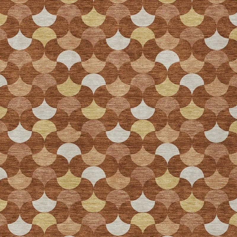 9' X 12' Orange And Copper Geometric Washable Indoor Outdoor Area Rug Homeroots Outdoor