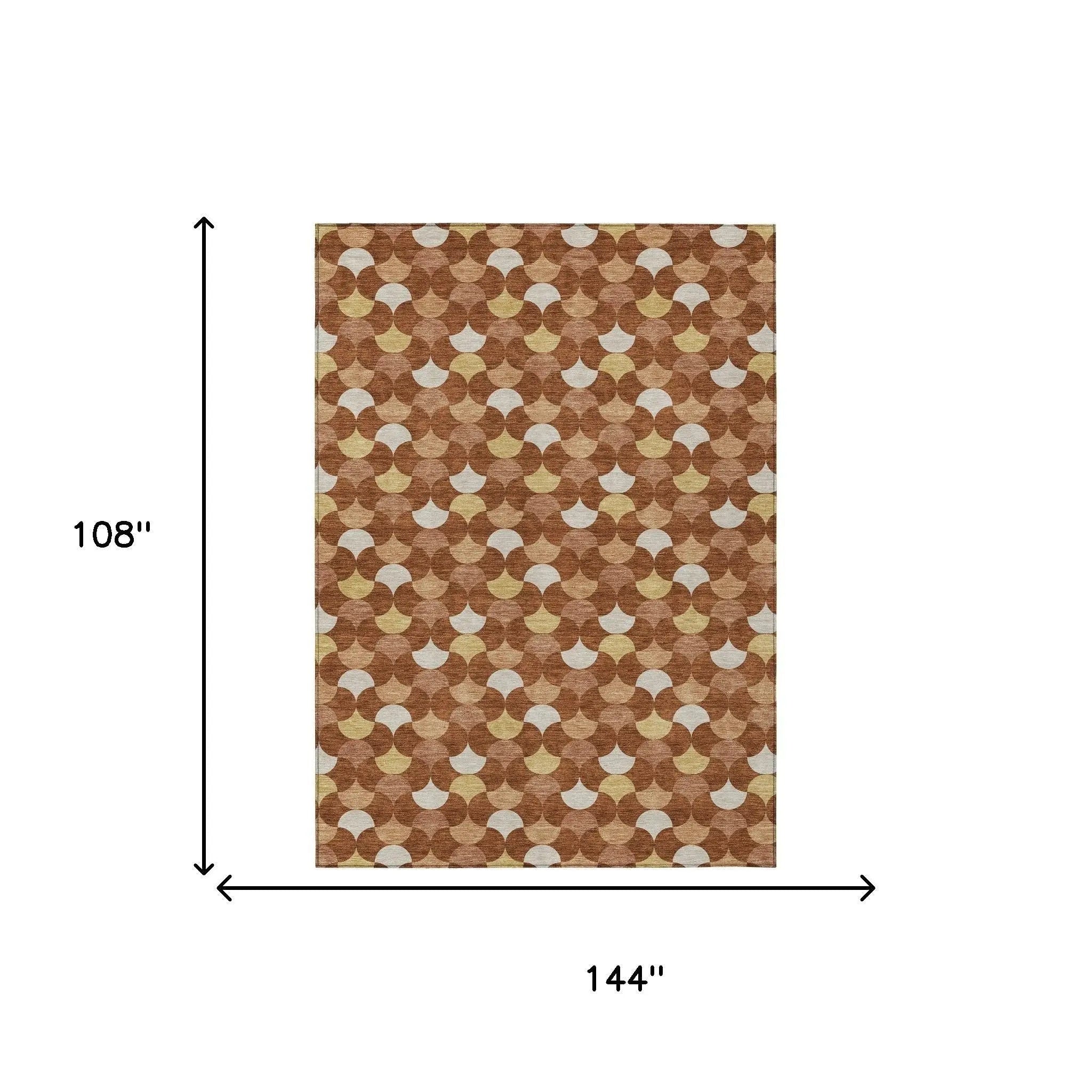 9' X 12' Orange And Copper Geometric Washable Indoor Outdoor Area Rug Homeroots Outdoor