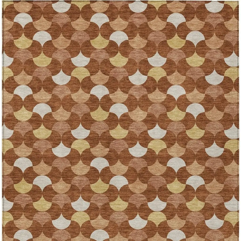 9' X 12' Orange And Copper Geometric Washable Indoor Outdoor Area Rug Homeroots Outdoor