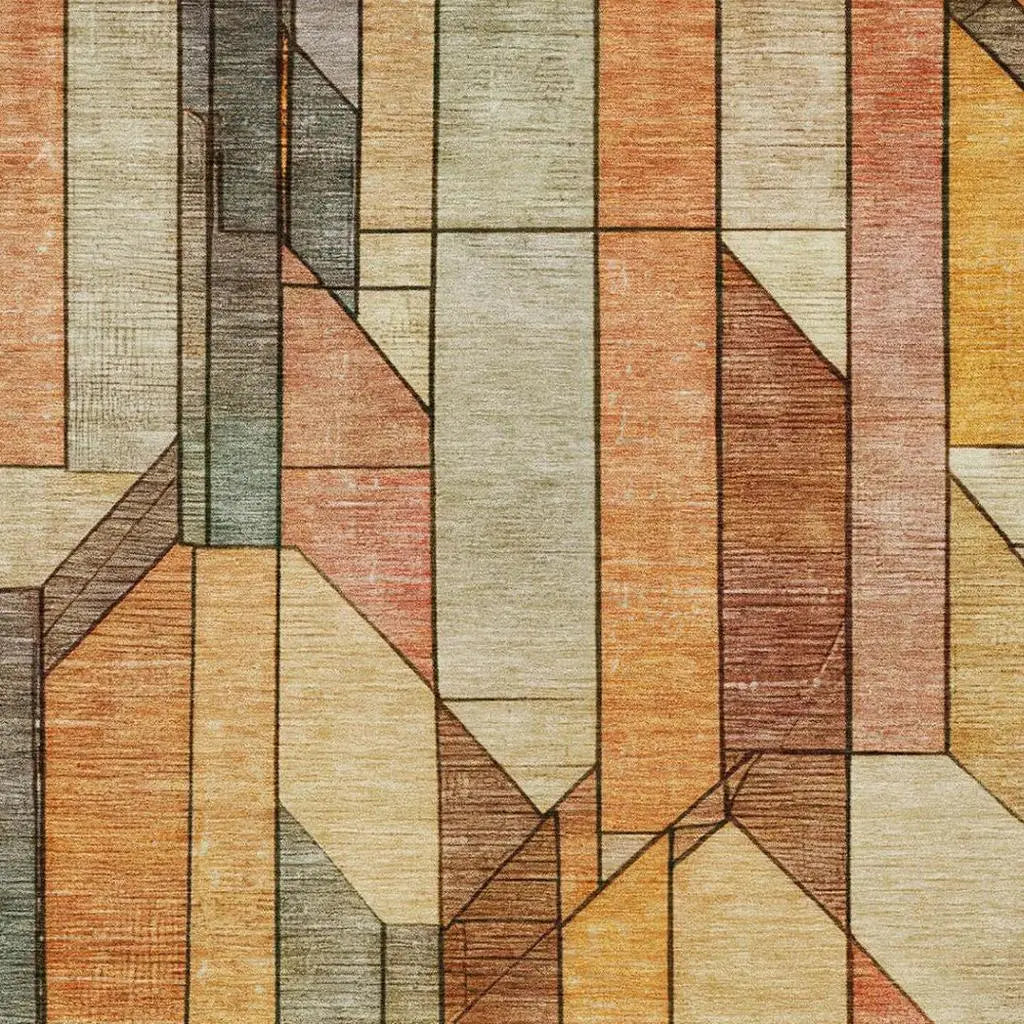 9' X 12' Orange And Copper Geometric Washable Indoor Outdoor Area Rug Homeroots Outdoor