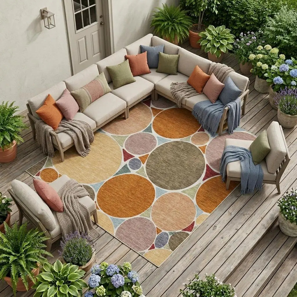 9' X 12' Orange And Copper Geometric Washable Indoor Outdoor Area Rug Homeroots Outdoor