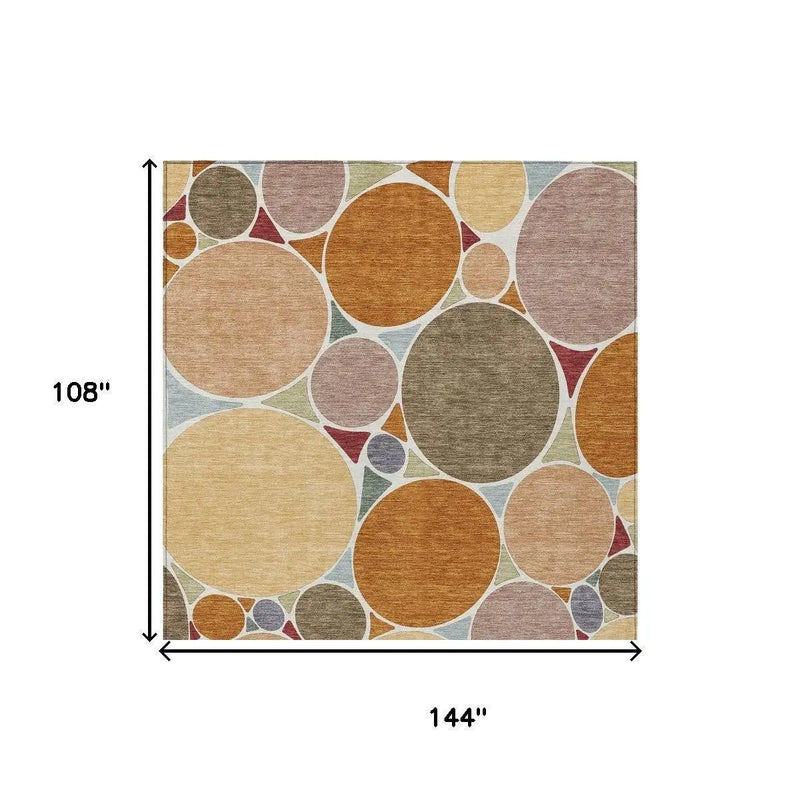 9' X 12' Orange And Copper Geometric Washable Indoor Outdoor Area Rug Homeroots Outdoor