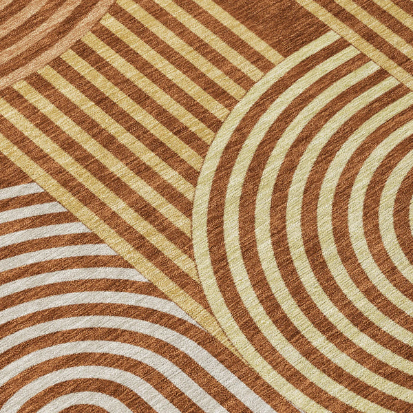 9' X 12' Orange And Copper Geometric Washable Indoor Outdoor Area Rug Homeroots Outdoor