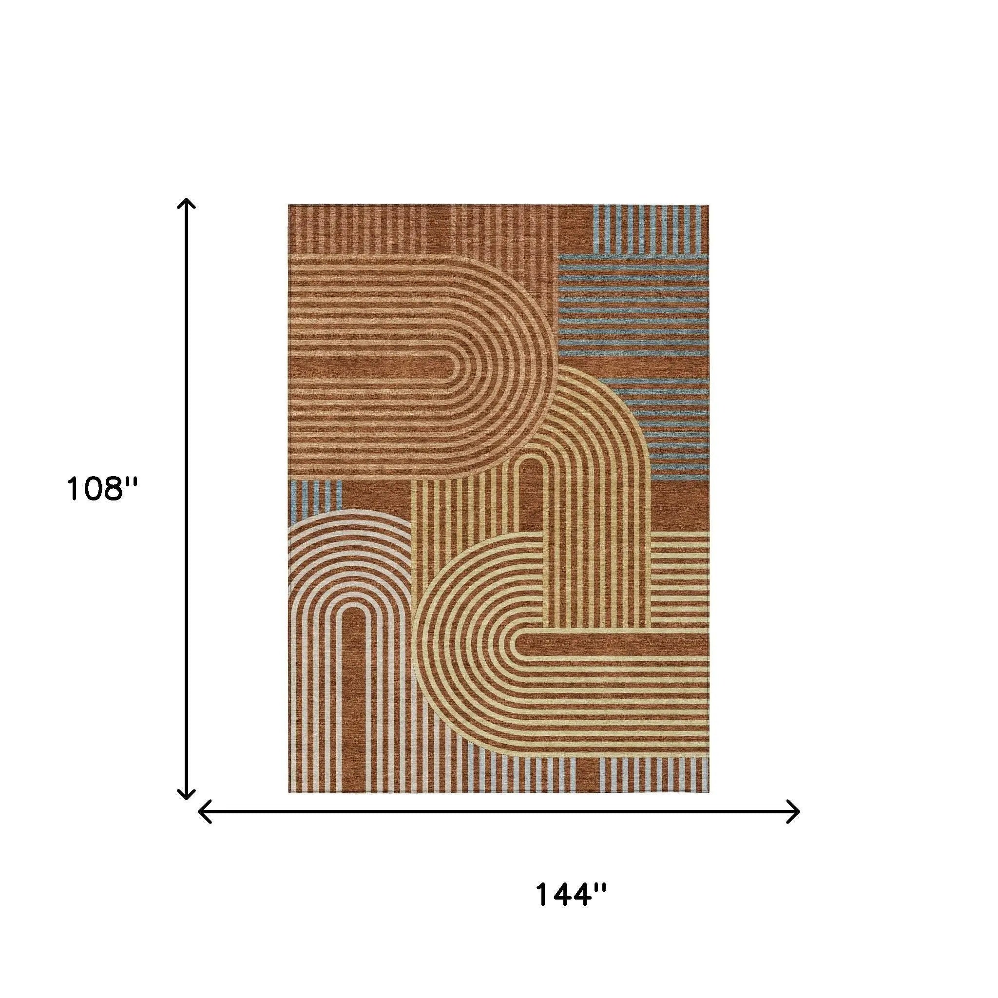 9' X 12' Orange And Copper Geometric Washable Indoor Outdoor Area Rug Homeroots Outdoor