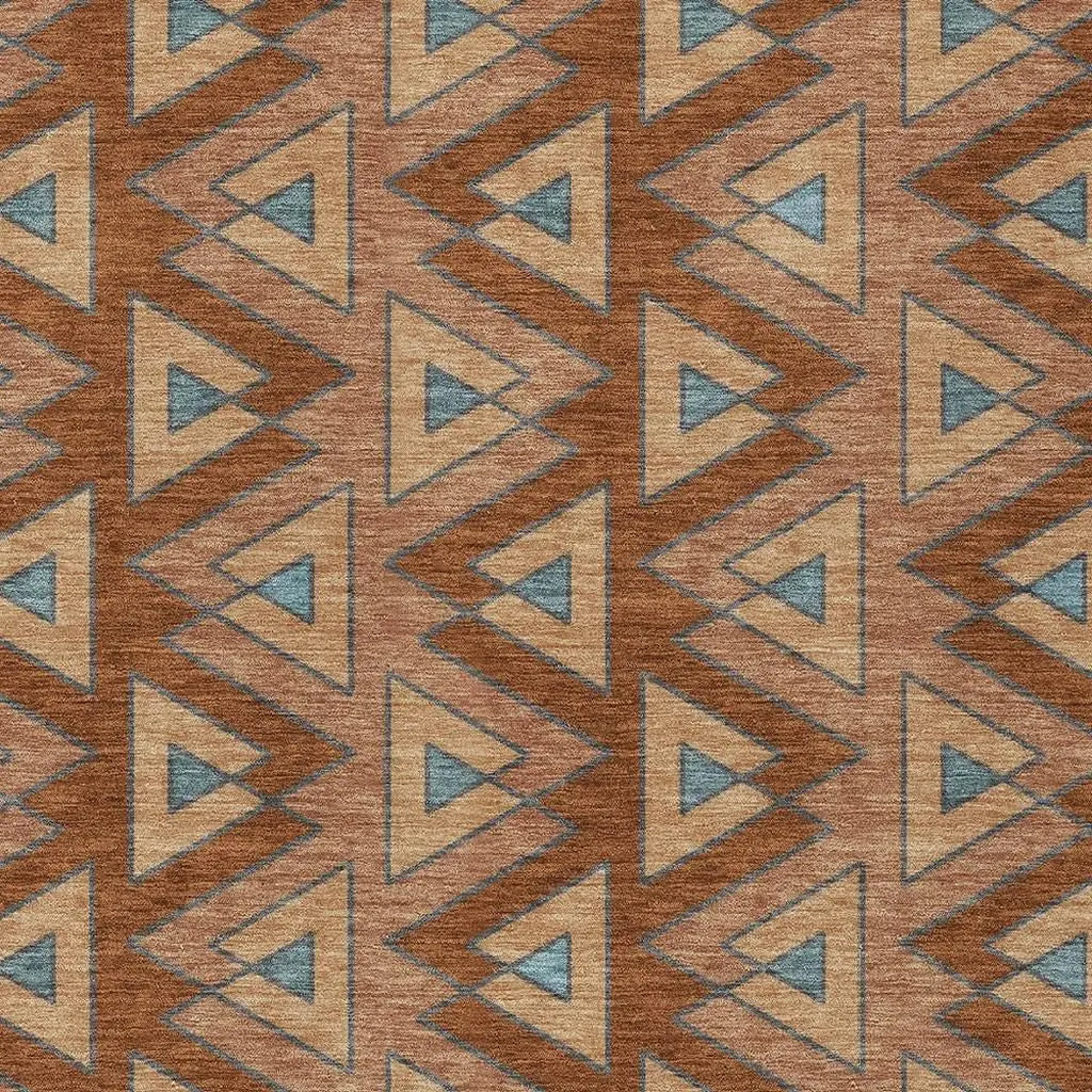 9' X 12' Orange And Copper Geometric Washable Indoor Outdoor Area Rug Homeroots Outdoor