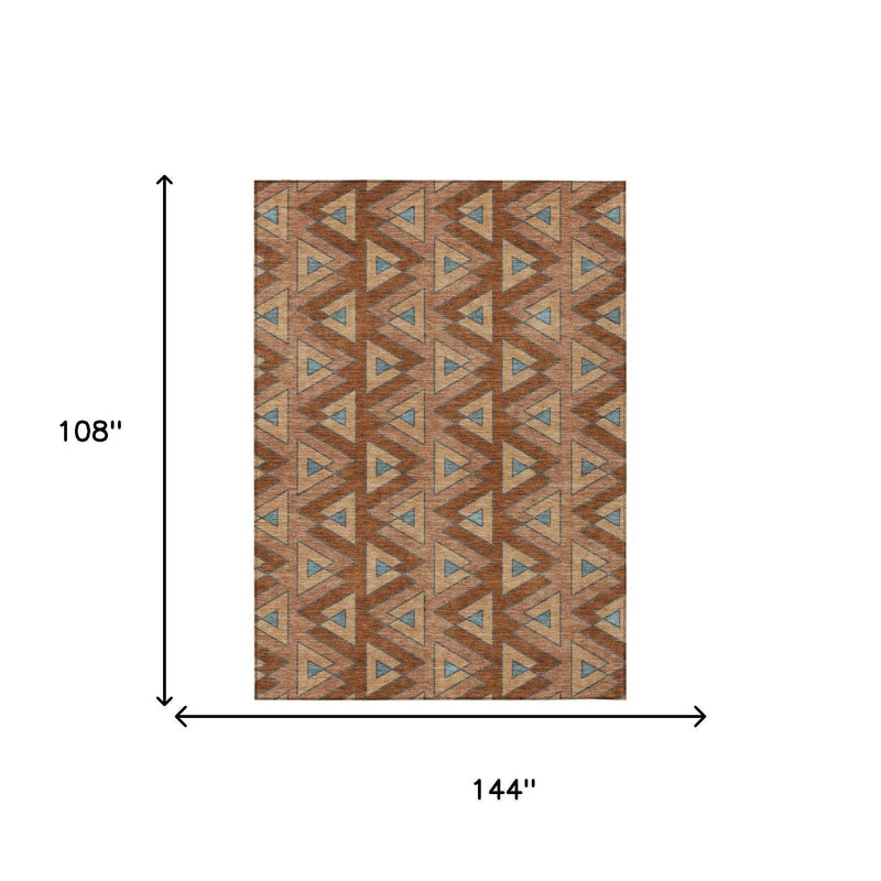 9' X 12' Orange And Copper Geometric Washable Indoor Outdoor Area Rug Homeroots Outdoor
