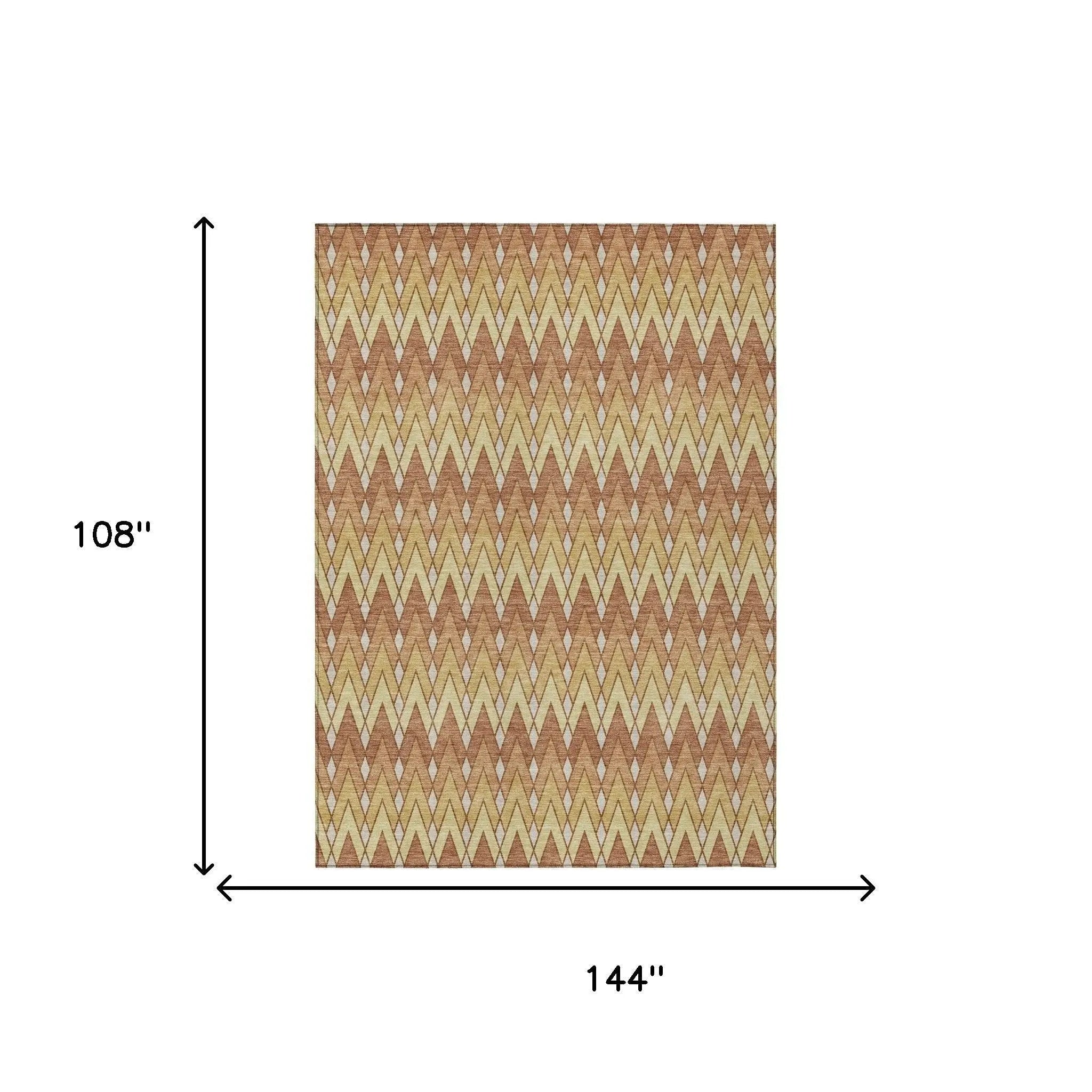 9' X 12' Orange And Copper Geometric Washable Indoor Outdoor Area Rug Homeroots Outdoor