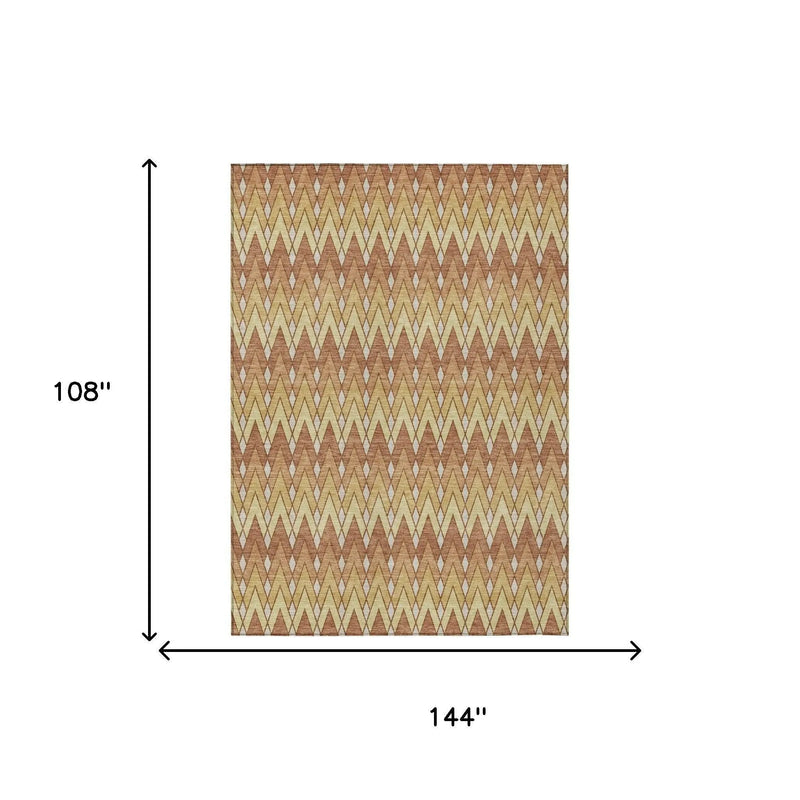 9' X 12' Orange And Copper Geometric Washable Indoor Outdoor Area Rug Homeroots Outdoor